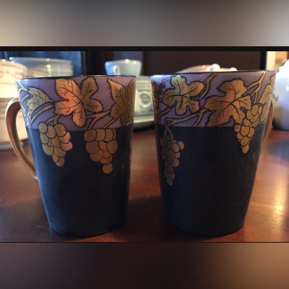 Antique Elegant Gold and Purple Hand Painted Delicate Bone China Coffee/Tea Cups